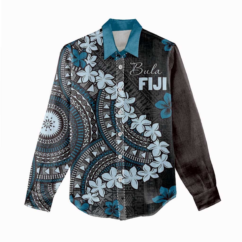 Bula Fiji Women's Day Women Casual Shirt Indigo Masi Tapa
