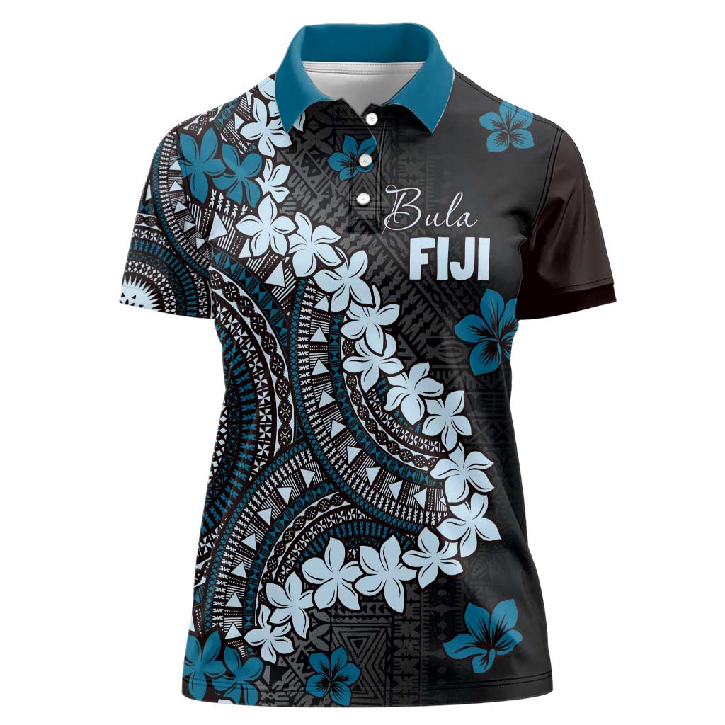 Bula Fiji Women's Day Women Polo Shirt Indigo Masi Tapa LT7 Female Indigo - Polynesian Pride