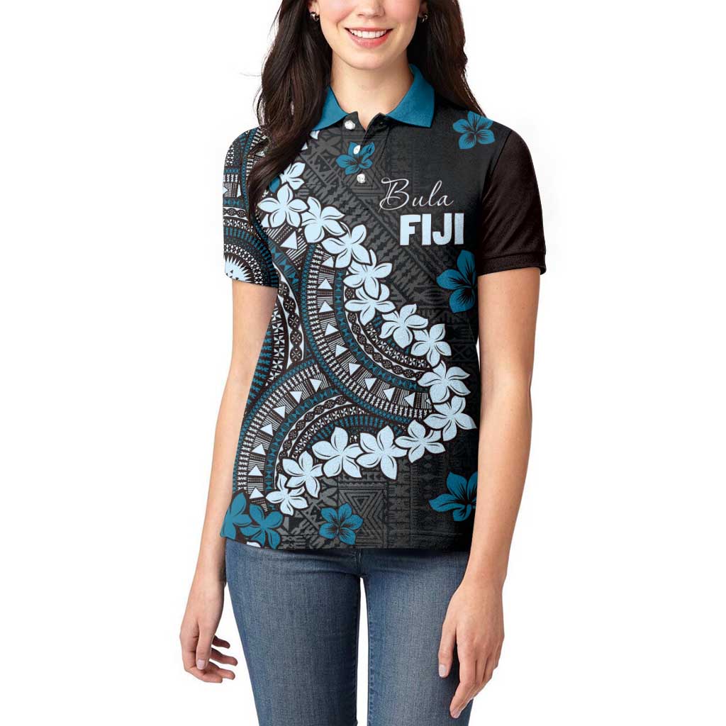 Bula Fiji Women's Day Women Polo Shirt Indigo Masi Tapa LT7 - Polynesian Pride