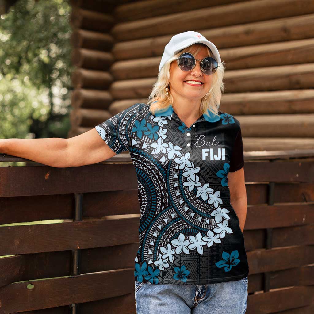Bula Fiji Women's Day Women Polo Shirt Indigo Masi Tapa LT7 - Polynesian Pride