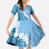 Bula Fiji Women's Day Family Matching Long Sleeve Bodycon Dress and Hawaiian Shirt Turquoise Masi Tapa LT7 Daughter's Dress Turquoise - Polynesian Pride
