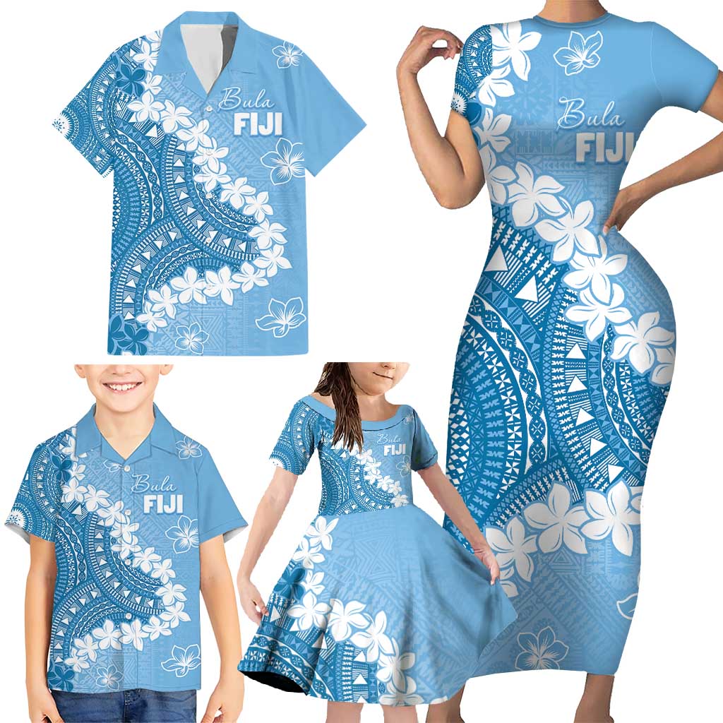 Bula Fiji Women's Day Family Matching Short Sleeve Bodycon Dress and Hawaiian Shirt Turquoise Masi Tapa LT7 - Polynesian Pride