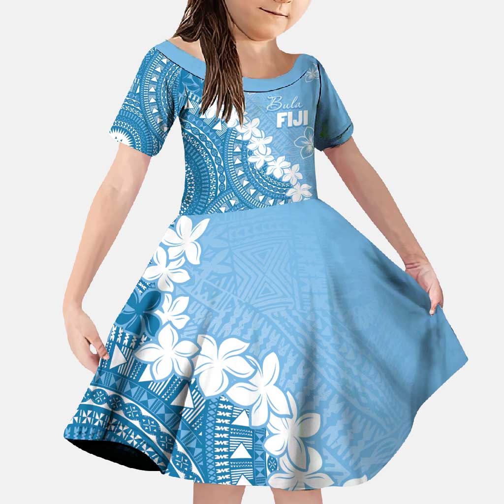 Bula Fiji Women's Day Family Matching Summer Maxi Dress and Hawaiian Shirt Turquoise Masi Tapa LT7 Daughter's Dress Turquoise - Polynesian Pride