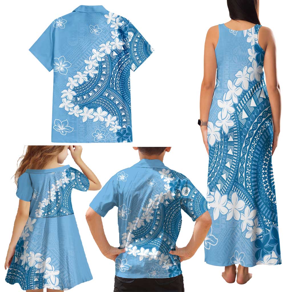 Bula Fiji Women's Day Family Matching Tank Maxi Dress and Hawaiian Shirt Turquoise Masi Tapa LT7 - Polynesian Pride