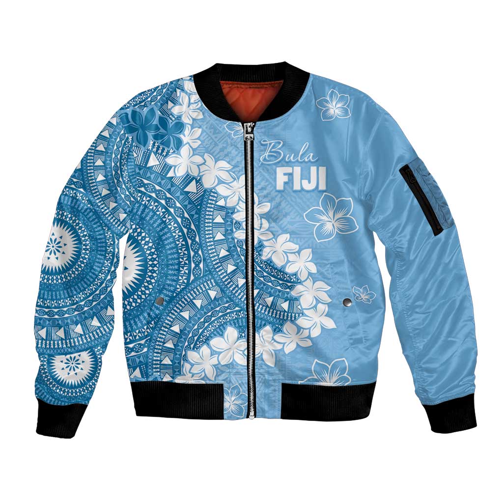 Bula Fiji Women's Day Sleeve Zip Bomber Jacket Turquoise Masi Tapa LT7 Unisex Turquoise - Polynesian Pride