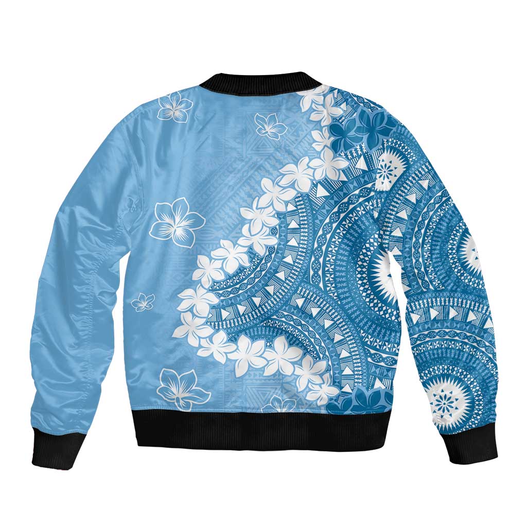 Bula Fiji Women's Day Sleeve Zip Bomber Jacket Turquoise Masi Tapa LT7 - Polynesian Pride