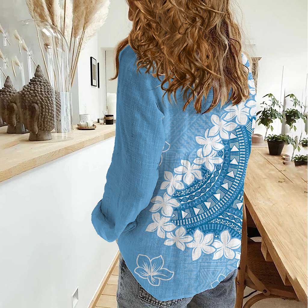 Bula Fiji Women's Day Women Casual Shirt Turquoise Masi Tapa LT7 - Polynesian Pride