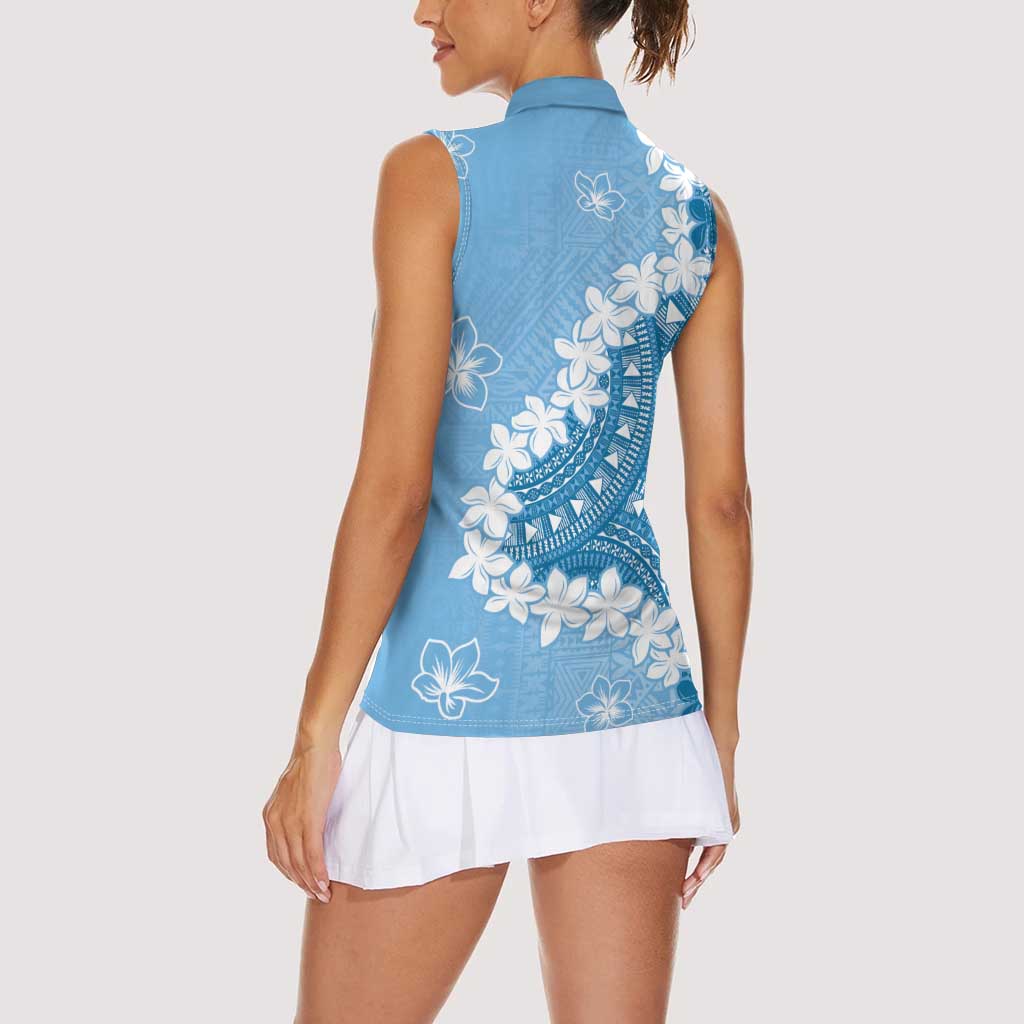 Bula Fiji Women's Day Women Sleeveless Polo Shirt Turquoise Masi Tapa LT7 - Polynesian Pride
