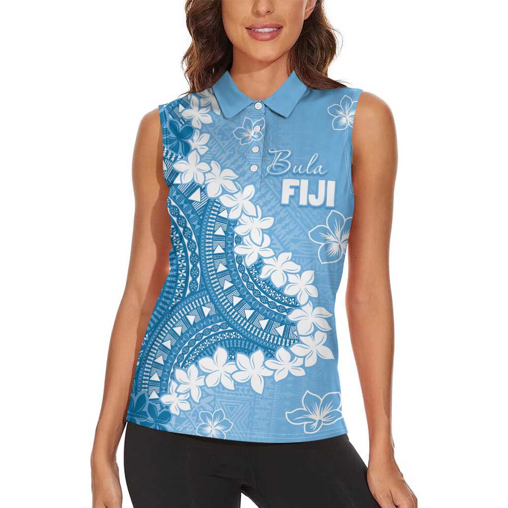 Bula Fiji Women's Day Women Sleeveless Polo Shirt Turquoise Masi Tapa LT7 - Polynesian Pride