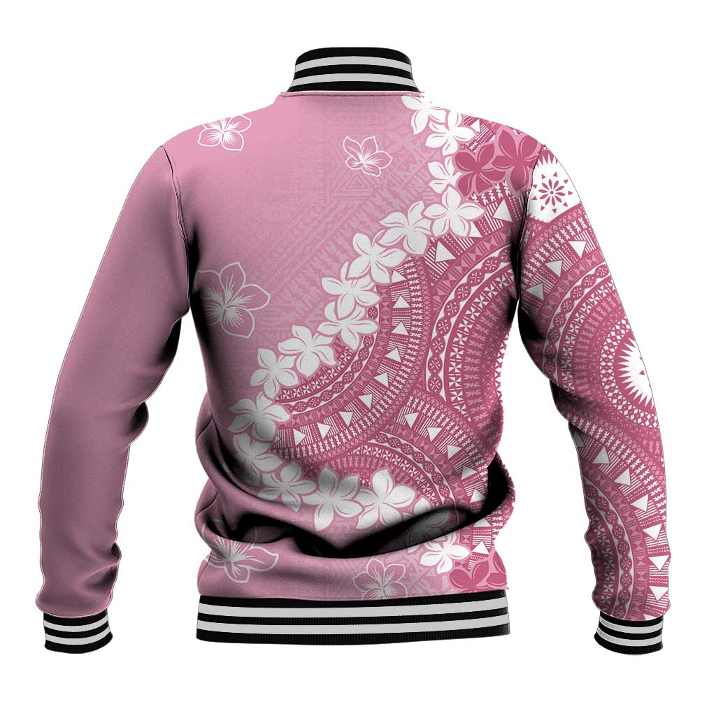 Bula Fiji Women's Day Baseball Jacket Pink Masi Tapa LT7 - Polynesian Pride