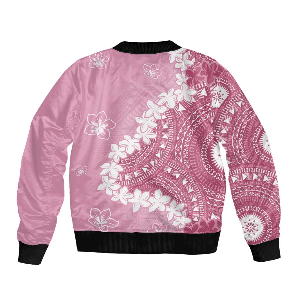Bula Fiji Women's Day Bomber Jacket Pink Masi Tapa LT7 - Polynesian Pride