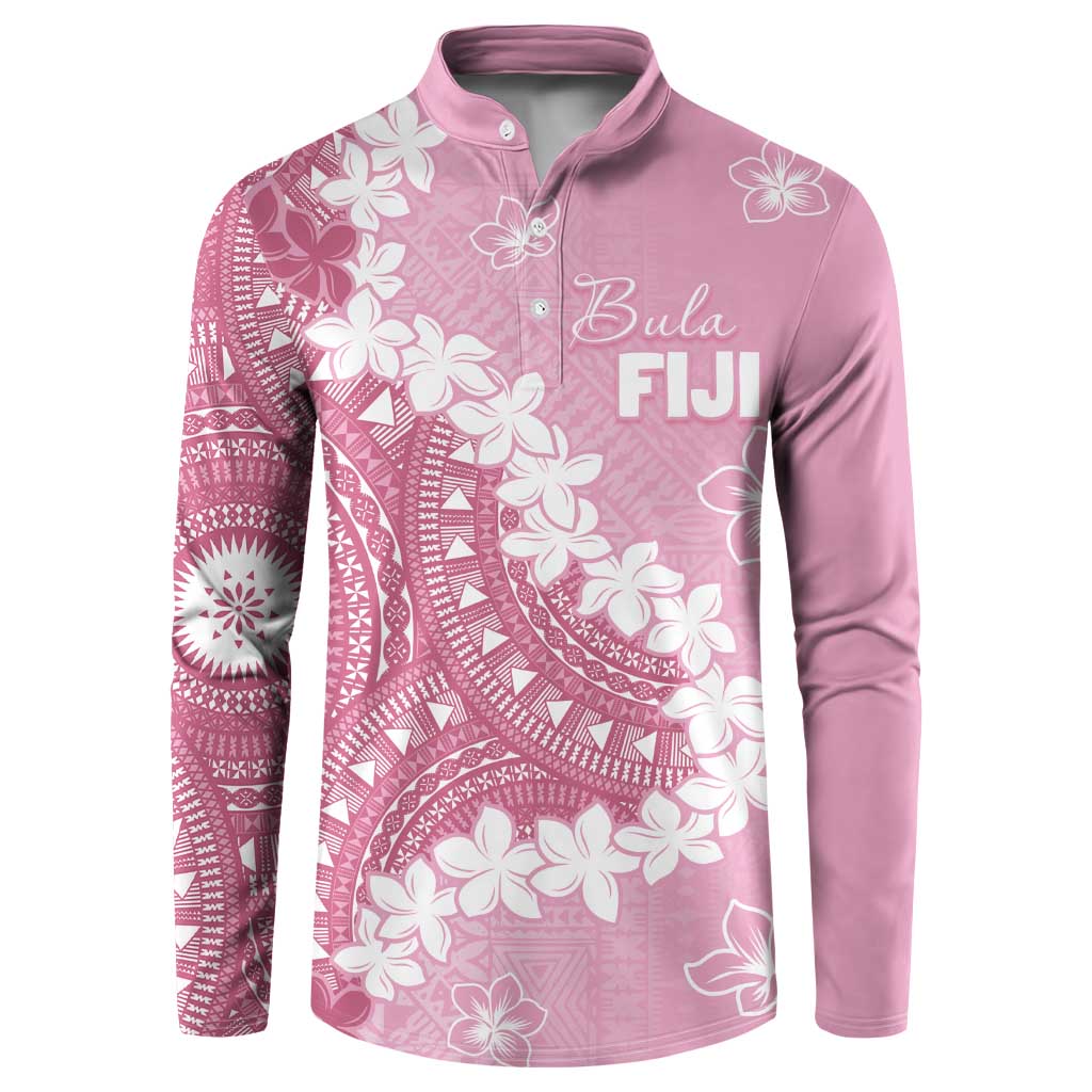 Bula Fiji Women's Day Button Sweatshirt Pink Masi Tapa LT7 Pink - Polynesian Pride