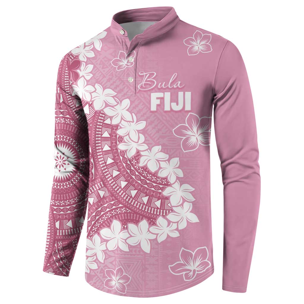 Bula Fiji Women's Day Button Sweatshirt Pink Masi Tapa LT7 - Polynesian Pride