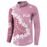 Bula Fiji Women's Day Button Sweatshirt Pink Masi Tapa LT7 - Polynesian Pride