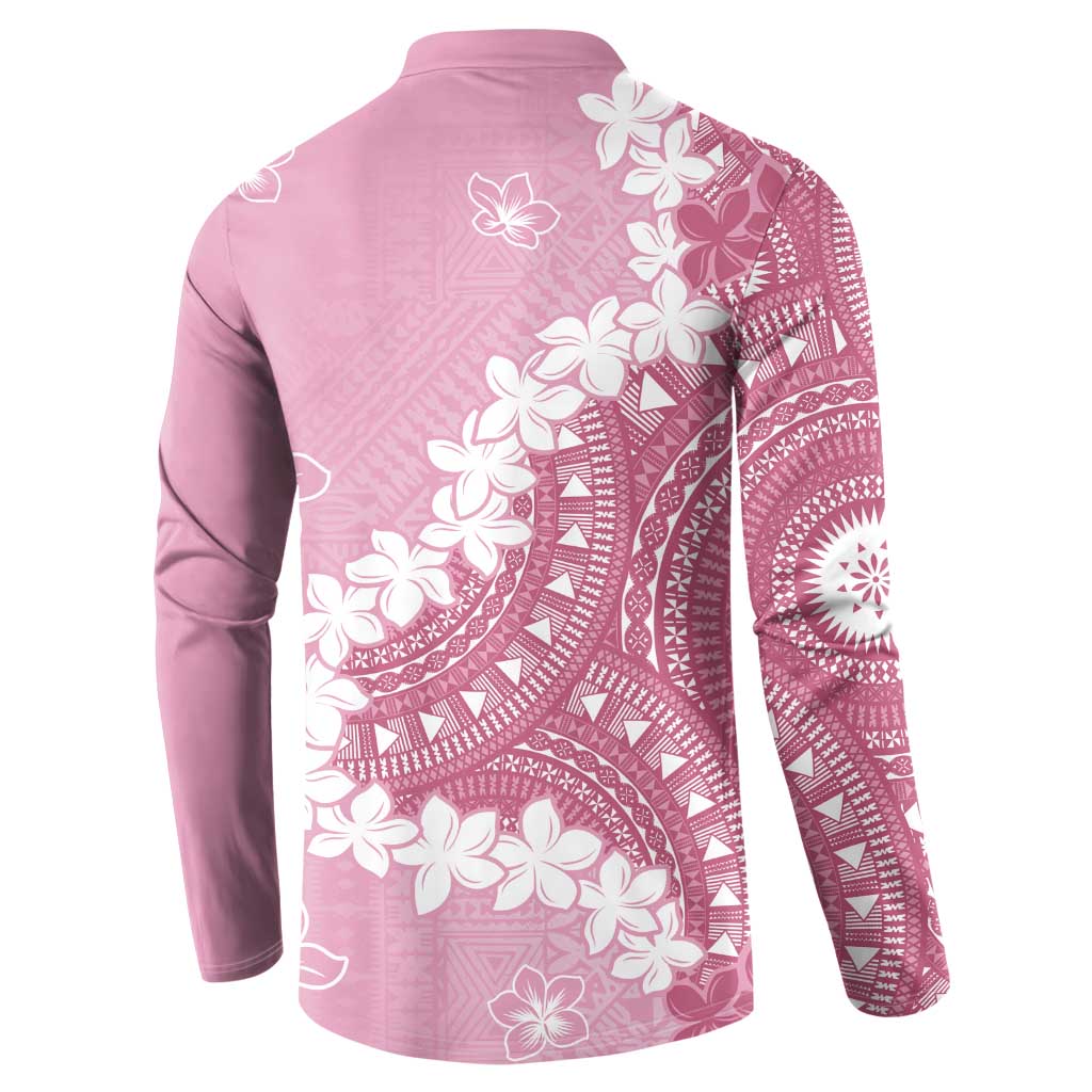 Bula Fiji Women's Day Button Sweatshirt Pink Masi Tapa LT7 - Polynesian Pride