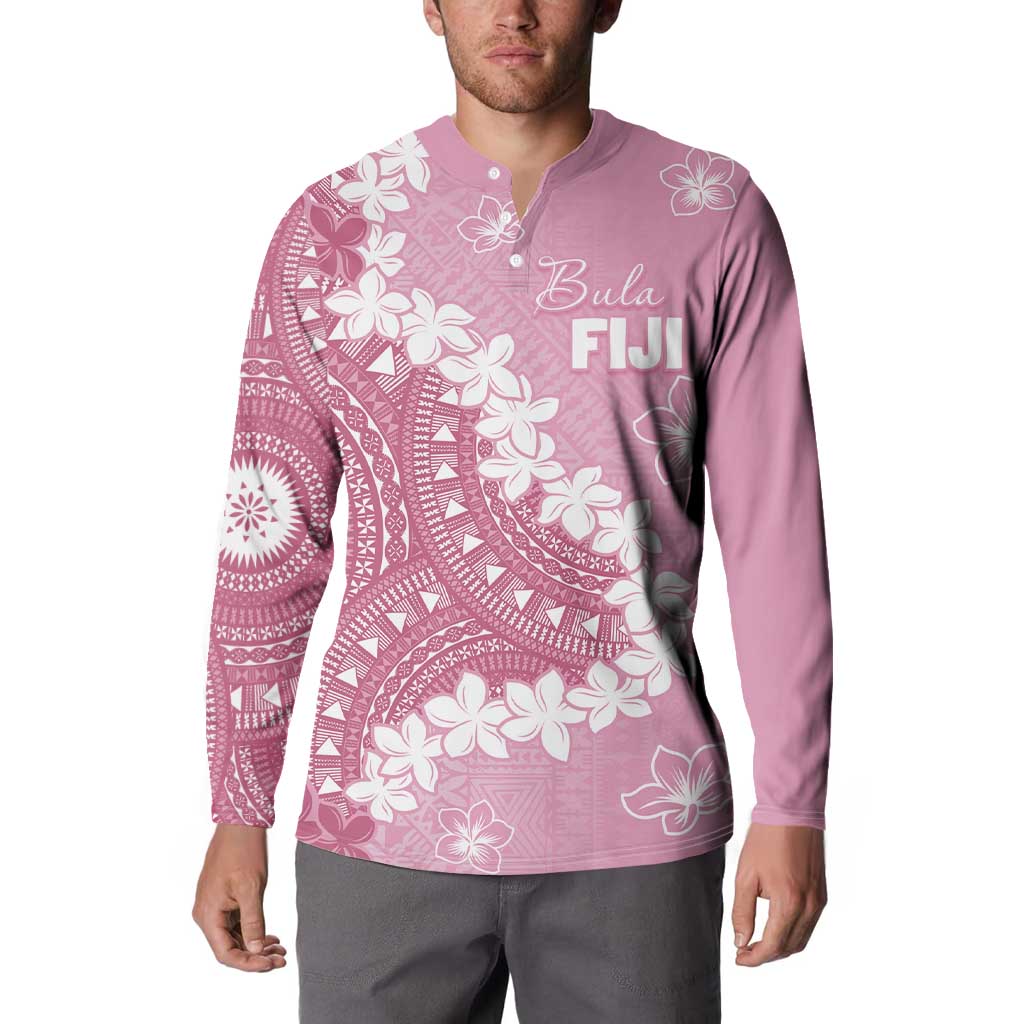Bula Fiji Women's Day Button Sweatshirt Pink Masi Tapa LT7 - Polynesian Pride