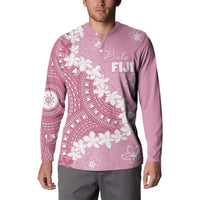 Bula Fiji Women's Day Button Sweatshirt Pink Masi Tapa LT7 - Polynesian Pride