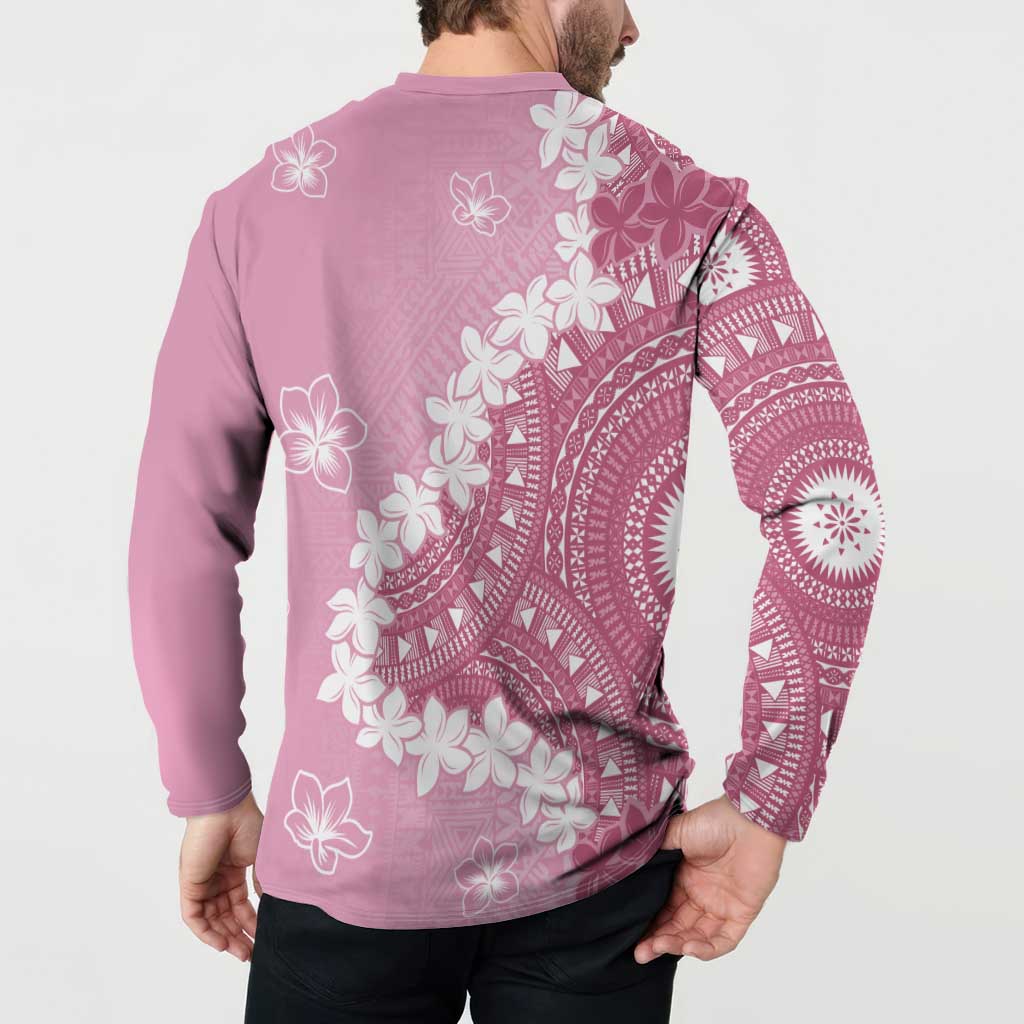 Bula Fiji Women's Day Button Sweatshirt Pink Masi Tapa LT7 - Polynesian Pride
