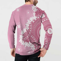 Bula Fiji Women's Day Button Sweatshirt Pink Masi Tapa LT7 - Polynesian Pride