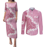 Bula Fiji Women's Day Couples Matching Puletasi and Long Sleeve Button Shirt Pink Masi Tapa LT7 Pink - Polynesian Pride