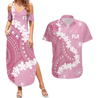 Bula Fiji Women's Day Couples Matching Summer Maxi Dress and Hawaiian Shirt Pink Masi Tapa LT7 Pink - Polynesian Pride