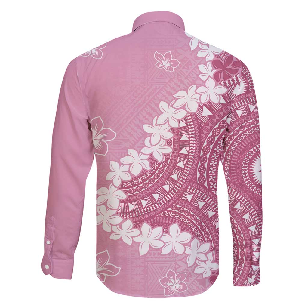 Bula Fiji Women's Day Family Matching Long Sleeve Bodycon Dress and Hawaiian Shirt Pink Masi Tapa LT7 - Polynesian Pride