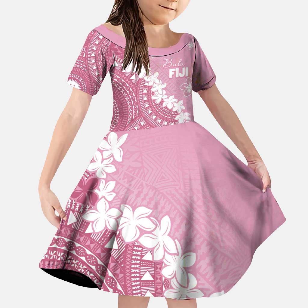 Bula Fiji Women's Day Family Matching Mermaid Dress and Hawaiian Shirt Pink Masi Tapa LT7 Daughter's Dress Pink - Polynesian Pride