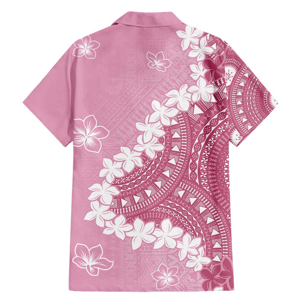 Bula Fiji Women's Day Family Matching Off Shoulder Short Dress and Hawaiian Shirt Pink Masi Tapa