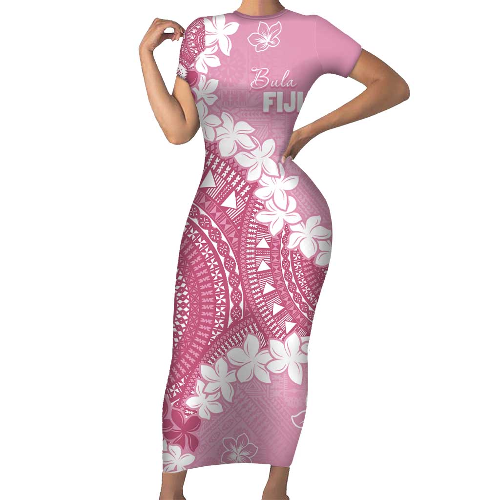 Bula Fiji Women's Day Family Matching Short Sleeve Bodycon Dress and Hawaiian Shirt Pink Masi Tapa LT7 Mom's Dress Pink - Polynesian Pride