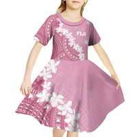 Bula Fiji Women's Day Kid Short Sleeve Dress Pink Masi Tapa