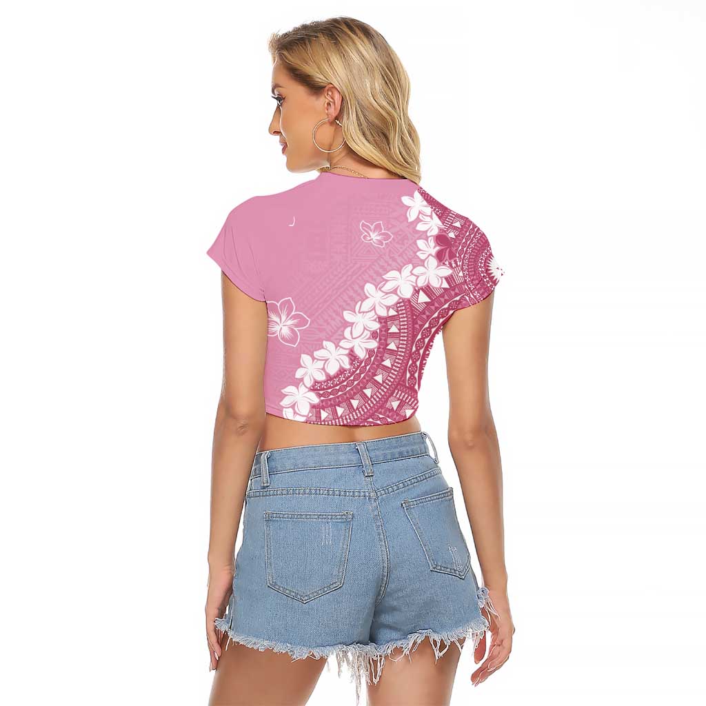 Bula Fiji Women's Day Raglan Cropped T Shirt Pink Masi Tapa LT7 - Polynesian Pride