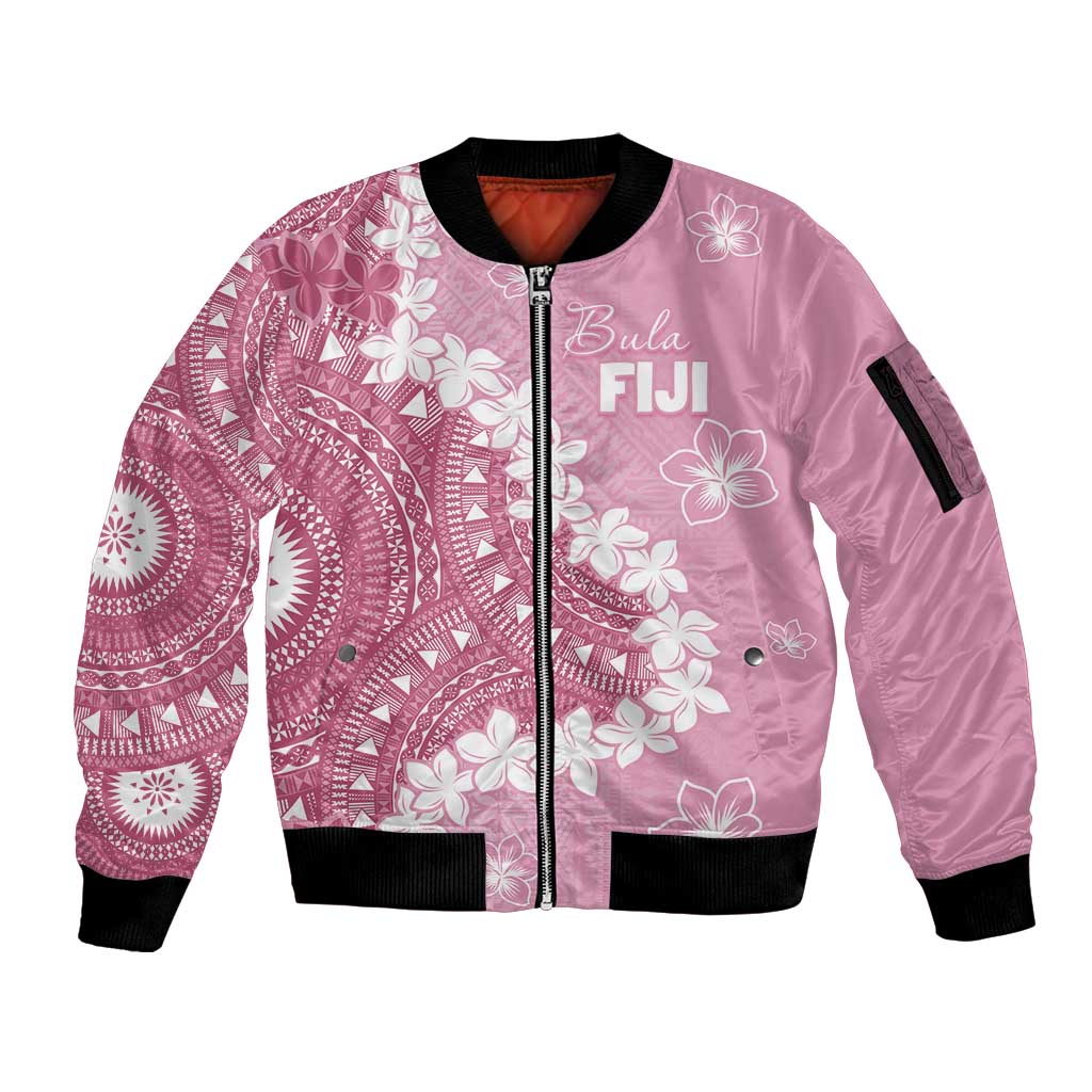 Bula Fiji Women's Day Sleeve Zip Bomber Jacket Pink Masi Tapa LT7 Unisex Pink - Polynesian Pride