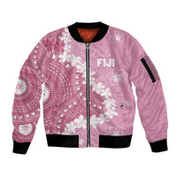 Bula Fiji Women's Day Sleeve Zip Bomber Jacket Pink Masi Tapa LT7 Unisex Pink - Polynesian Pride