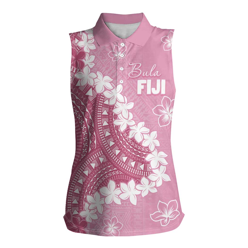 Bula Fiji Women's Day Women Sleeveless Polo Shirt Pink Masi Tapa LT7 Female Pink - Polynesian Pride