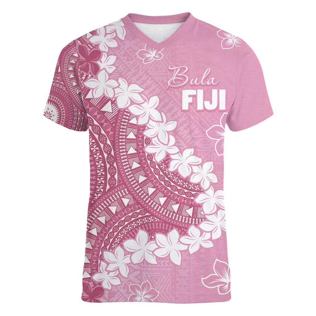 Bula Fiji Women's Day Women V-Neck T-Shirt Pink Masi Tapa
