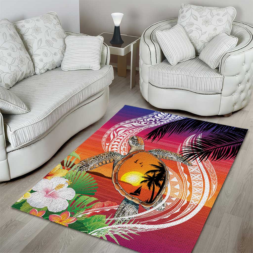 Polynesian Dreamy Turtle Area Rug Sunset Scenery