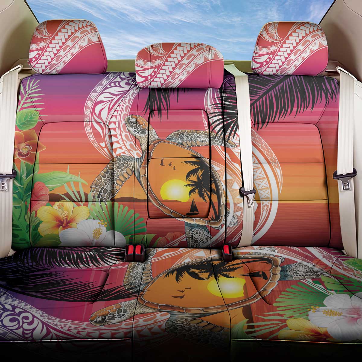 Polynesian Dreamy Turtle Back Car Seat Cover Sunset Scenery