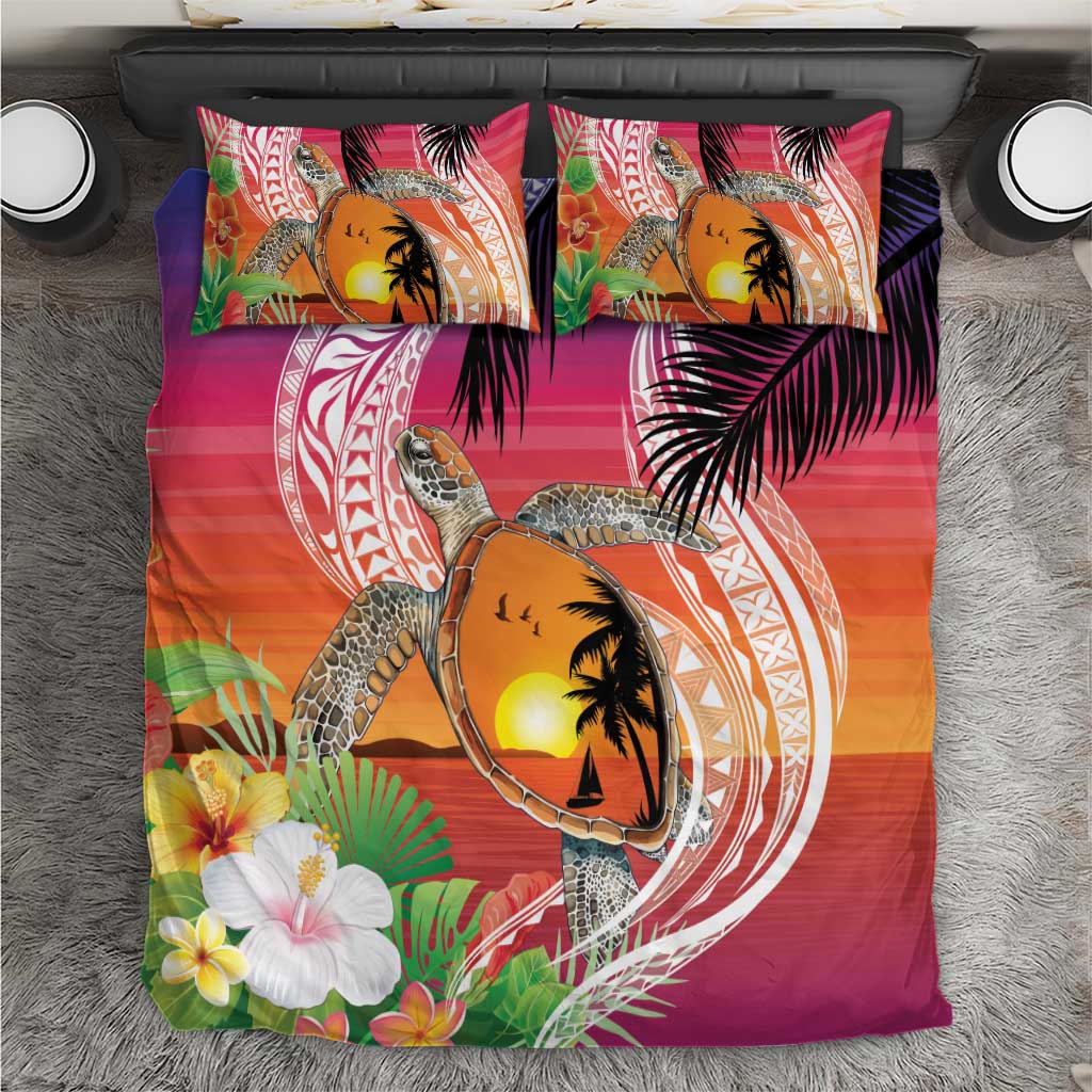 Polynesian Dreamy Turtle Bedding Set Sunset Scenery