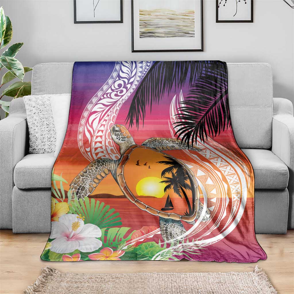 Polynesian Dreamy Turtle Blanket Sunset Scenery