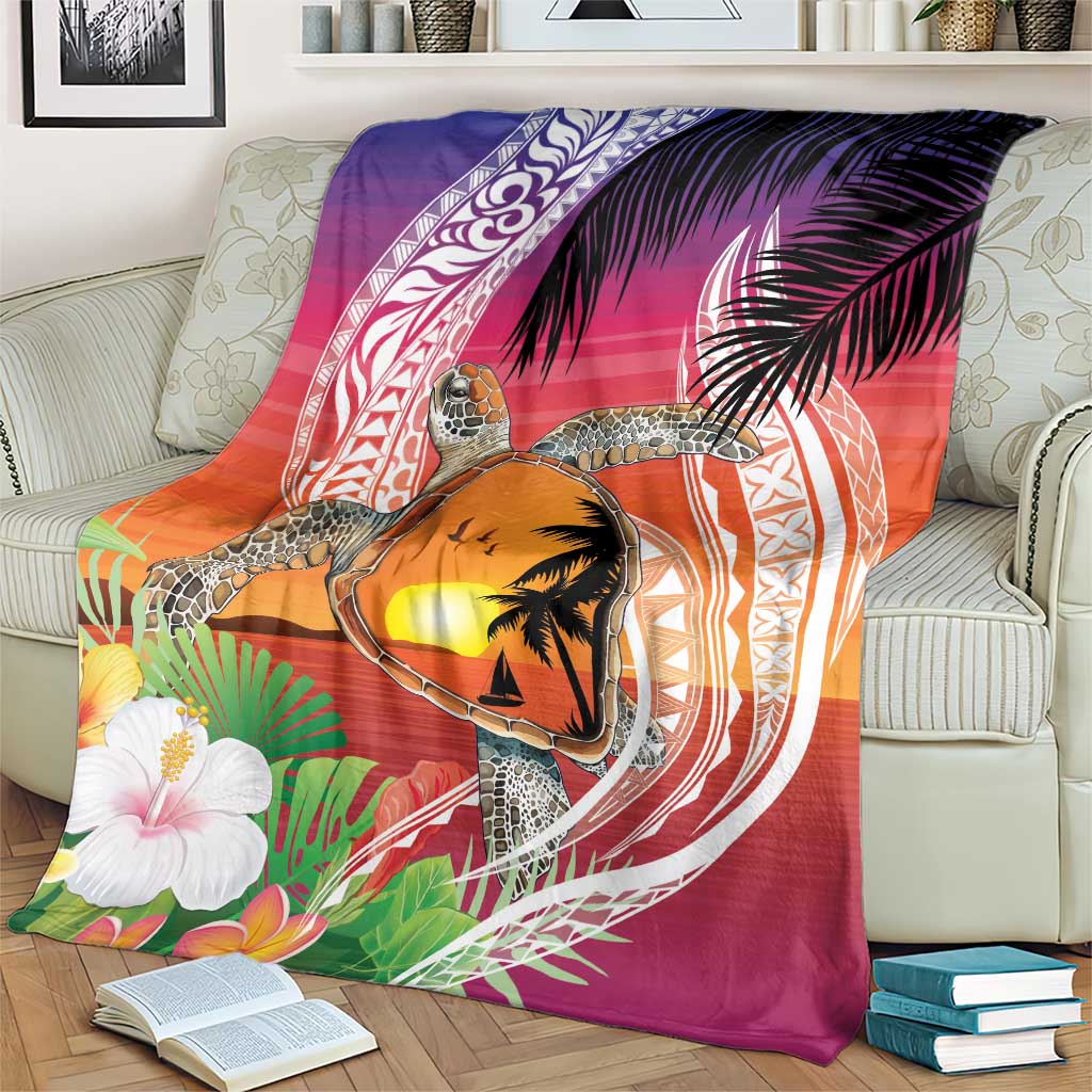 Polynesian Dreamy Turtle Blanket Sunset Scenery