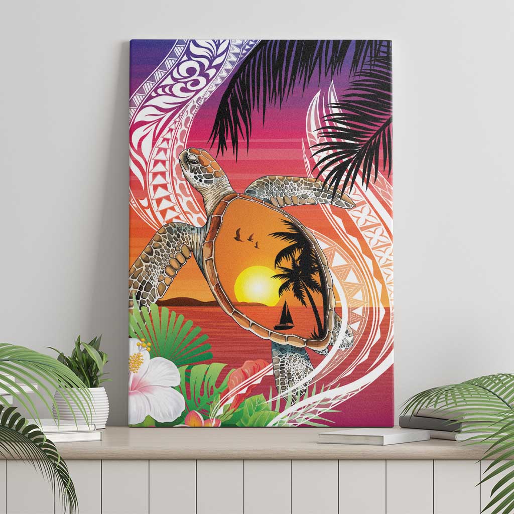 Polynesian Dreamy Turtle Canvas Wall Art Sunset Scenery