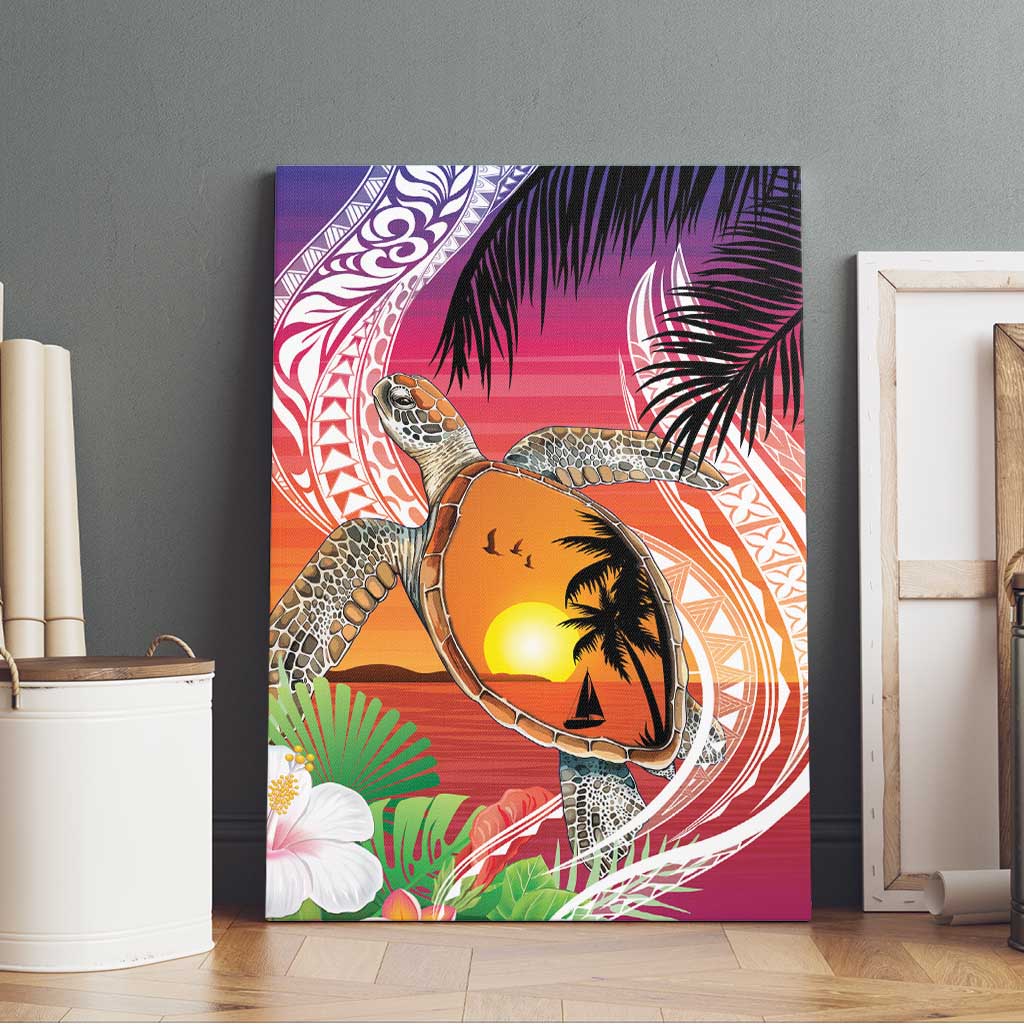 Polynesian Dreamy Turtle Canvas Wall Art Sunset Scenery