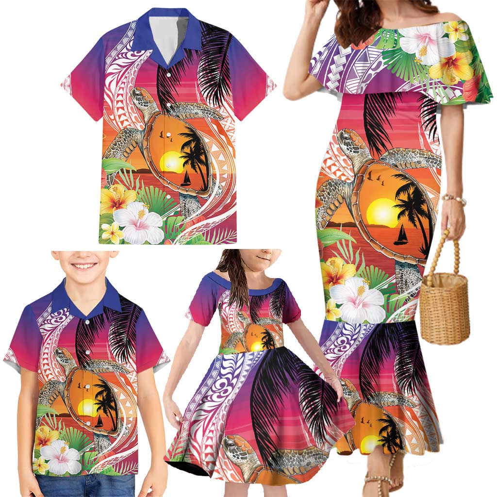 Polynesian Dreamy Turtle Family Matching Mermaid Dress and Hawaiian Shirt Sunset Scenery LT7 - Polynesian Pride