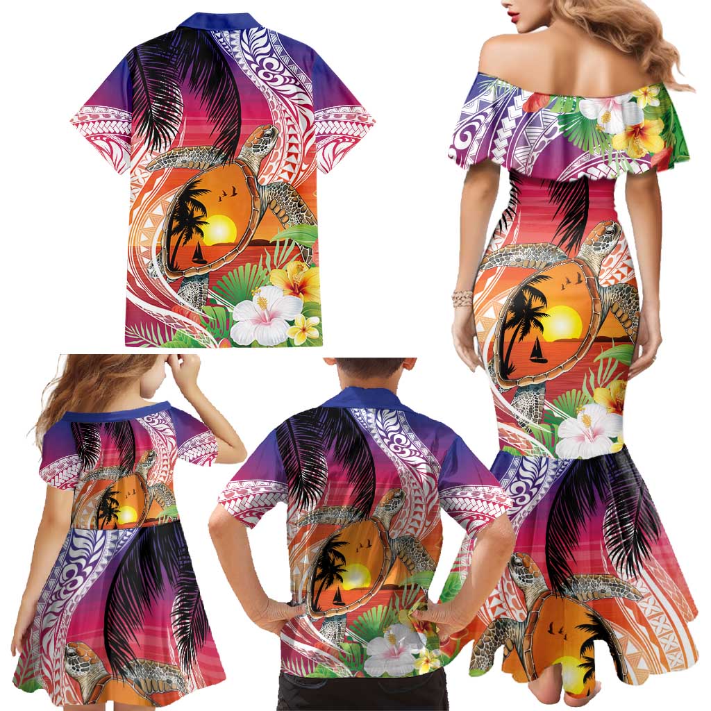 Polynesian Dreamy Turtle Family Matching Mermaid Dress and Hawaiian Shirt Sunset Scenery LT7 - Polynesian Pride
