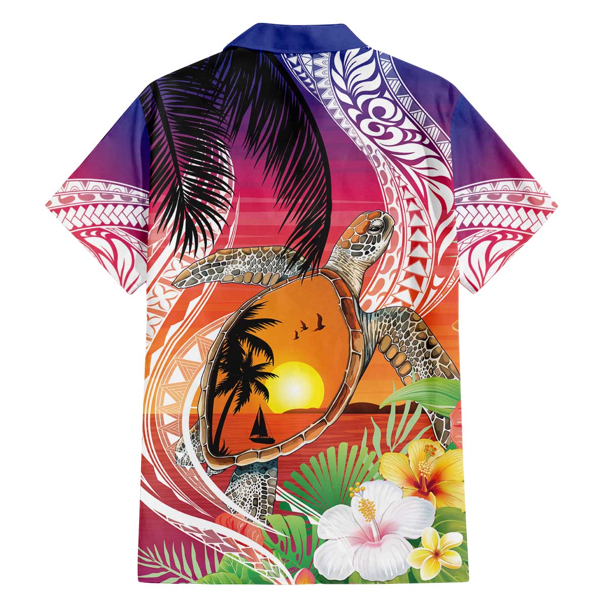 Polynesian Dreamy Turtle Family Matching Off The Shoulder Long Sleeve Dress and Hawaiian Shirt Sunset Scenery