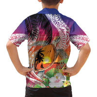 Polynesian Dreamy Turtle Family Matching Off Shoulder Maxi Dress and Hawaiian Shirt Sunset Scenery