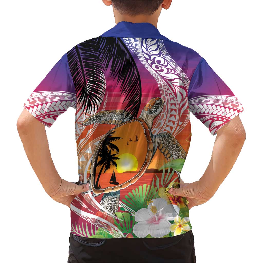 Polynesian Dreamy Turtle Family Matching Short Sleeve Bodycon Dress and Hawaiian Shirt Sunset Scenery LT7 - Polynesian Pride