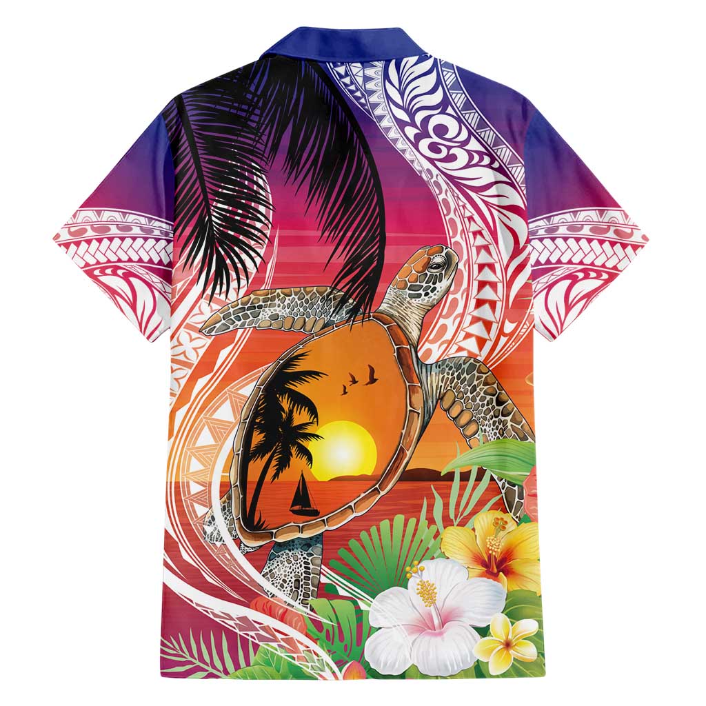 Polynesian Dreamy Turtle Family Matching Short Sleeve Bodycon Dress and Hawaiian Shirt Sunset Scenery LT7 - Polynesian Pride