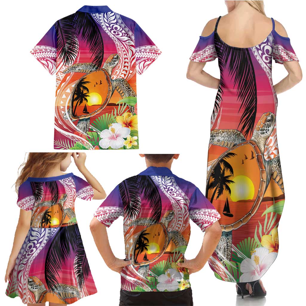 Polynesian Dreamy Turtle Family Matching Summer Maxi Dress and Hawaiian Shirt Sunset Scenery LT7 - Polynesian Pride