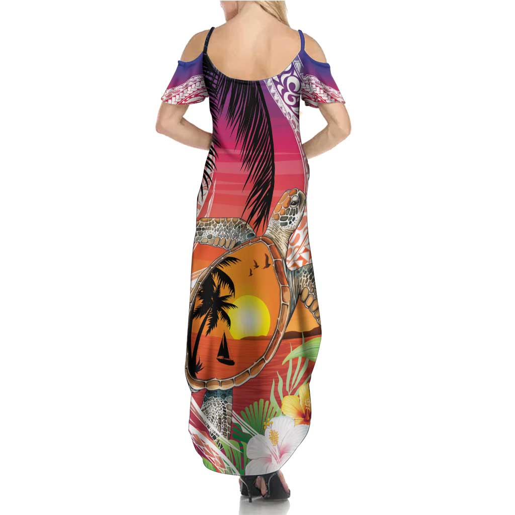 Polynesian Dreamy Turtle Family Matching Summer Maxi Dress and Hawaiian Shirt Sunset Scenery LT7 - Polynesian Pride